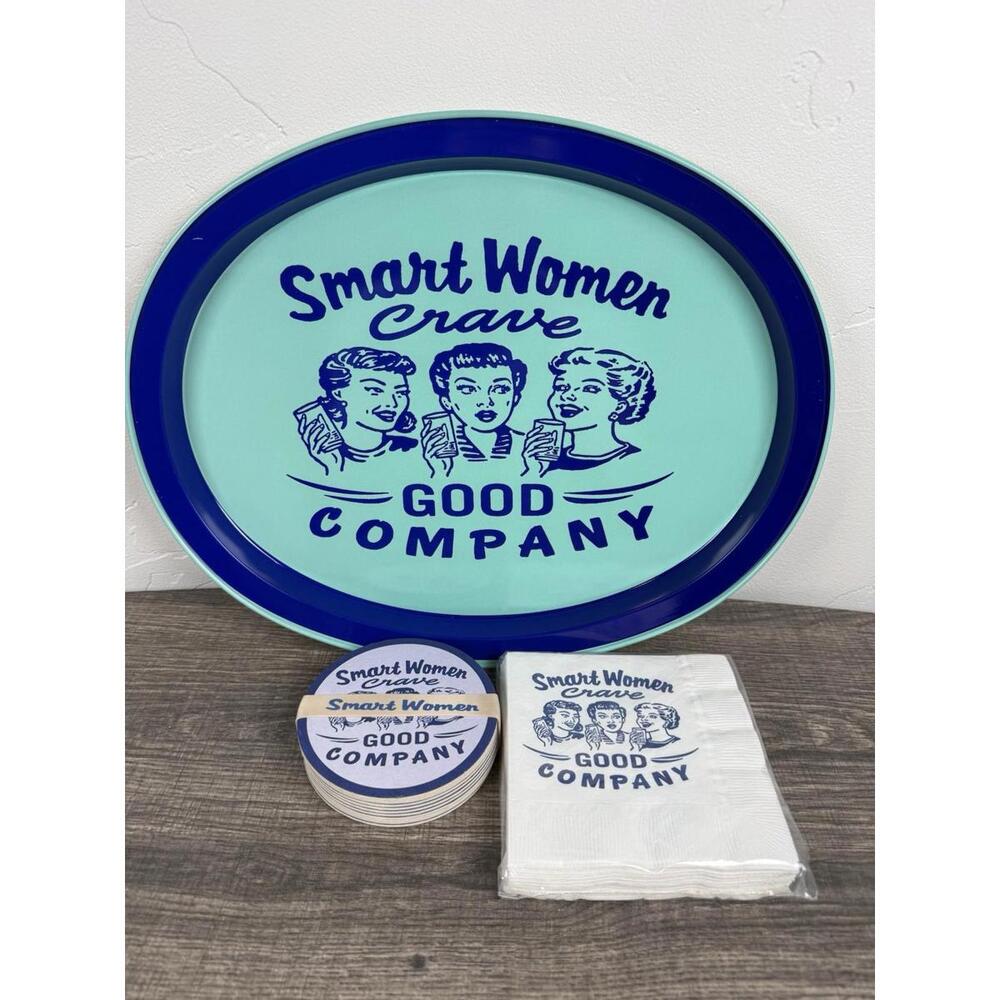 Smart Women Crave Good Company Tray Coasters Napkins Set Retro USA Girls Night